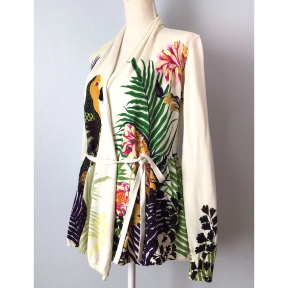 Moth Anthropologie Tropical Parrot Bird Long Sleeve Cardigan Jacket Sweater XS - Picture 9 of 16
